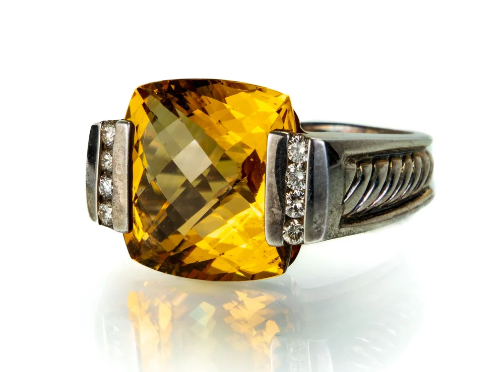 Lot 12: David Yurman Sterling Silver Diamond and Citrine Ring