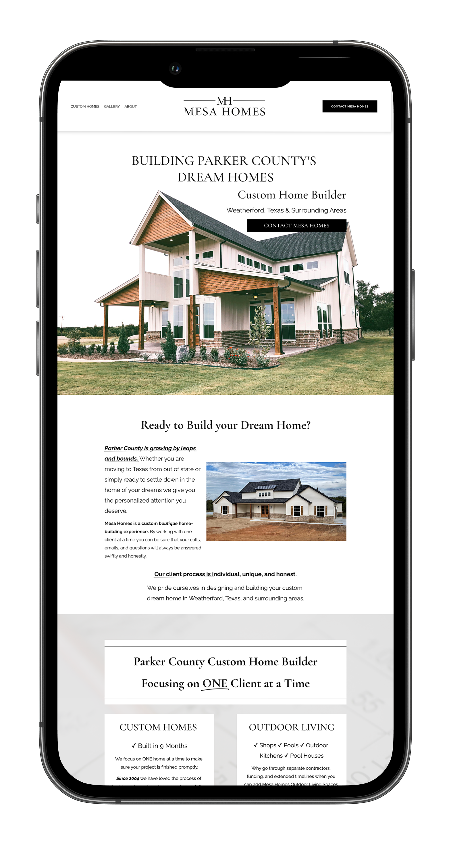 Web Designer Example of Parker County Custom Home Builder Website