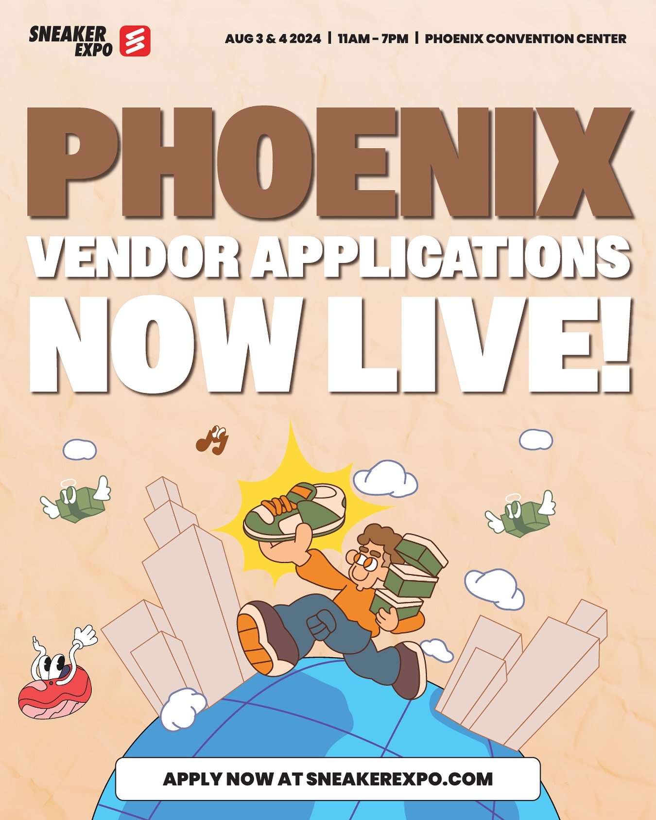 VENDOR REGISTRATION! 👀🔥

Vendor registration is now live! It&rsquo;s going to be a movie in PHOENIX! Make sure to lock em&rsquo; in now SPACING IS LIMITED!

🌵 Phoenix Convention Center
🗓️ August 3 &amp; 4 | ⏰ 11AM - 7PM

Register at Sneakerexpo.c