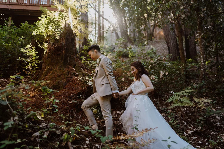 Wedding ceremony in the redwoods at Waterfall Lodge