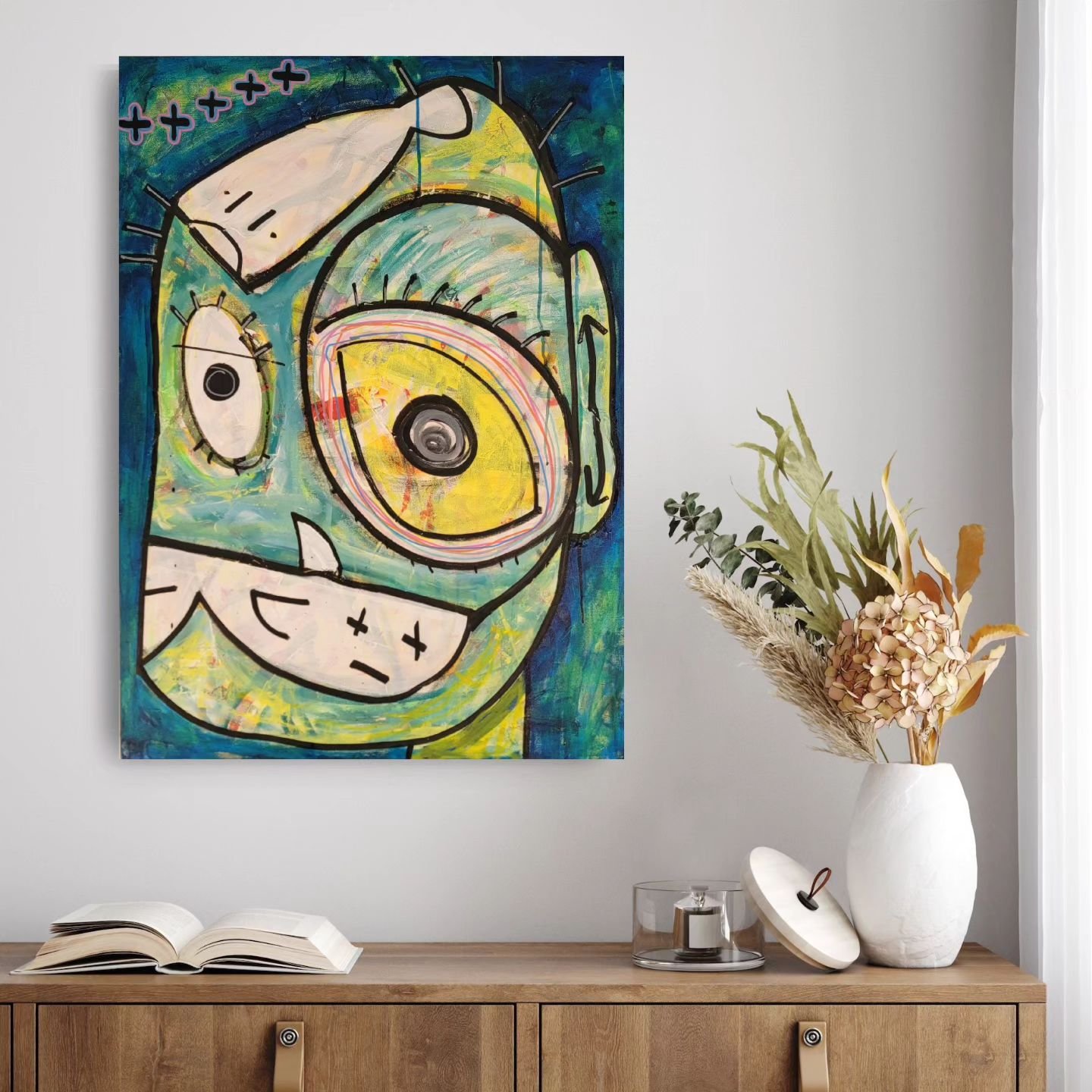 I love it! Not what you expect to see when you walk into a room.  That's what makes EYES so much fun to display.  I've sat and listened to a book while staring at him and letting my mind go

#art #artistsoninstagram #streetart #acryliconcanvas #jason