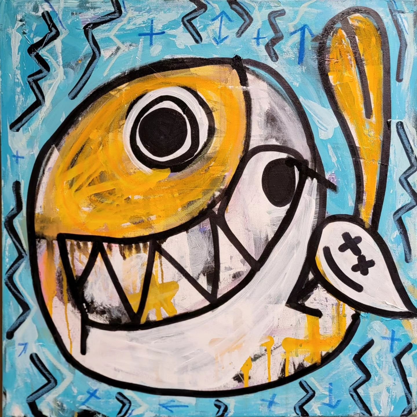 #Buddy
24x24 Acrylic and oil pastel on Canvas

#artoftheday #streetart #acryliconcanvas #loft #homedecor #jasonpikenart #abstract #abstractartist #fish #nyc #greenpoint #greenpointbrooklyn