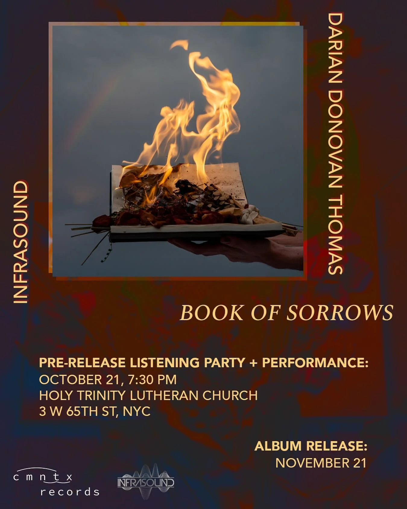 ANNOUNCING: &lsquo;BOOK OF SORROWS&rsquo;, a collaborative effort between composer-performer Darian Donovan Thomas (@darian.donovan.thomas ) and chamber ensemble InfraSound (@infrasoundmusic ). Out digitally and on CD November 21.

&ldquo;&lsquo;Book