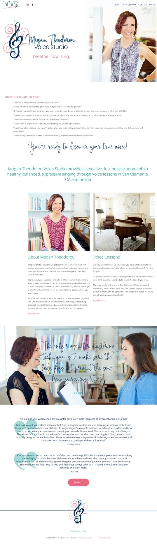 Homepage music studio website design