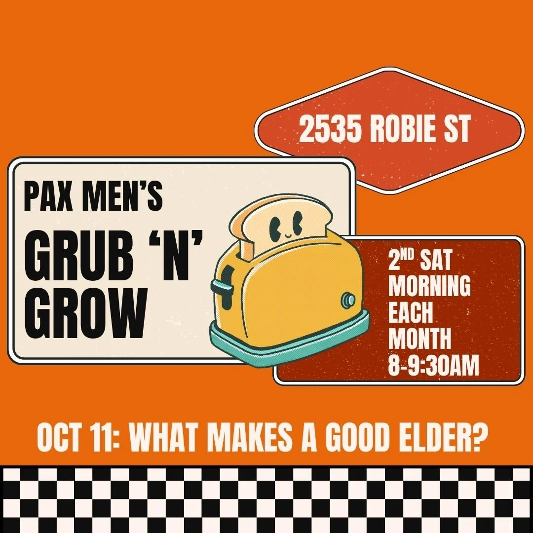 We want to invite all the guys young and old to the breakfast! Enjoy food together and learn about what Biblical Eldership looks like!