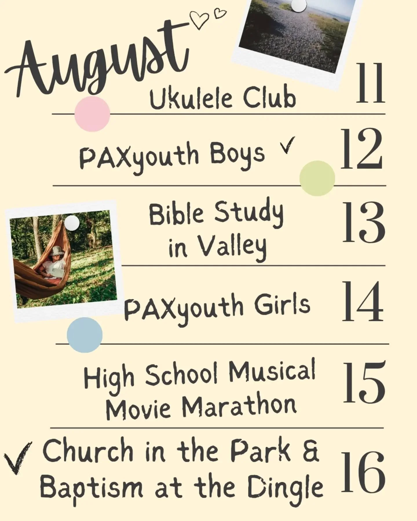 Lots going on this week at PAX! Jump in on one or more of these fun not-just-Sunday ways to hang out! 

Week one was a blast! Come on out for some learning and jamming! If you have a ukulele to lend us for the 4 remaining classes, send us a message! 