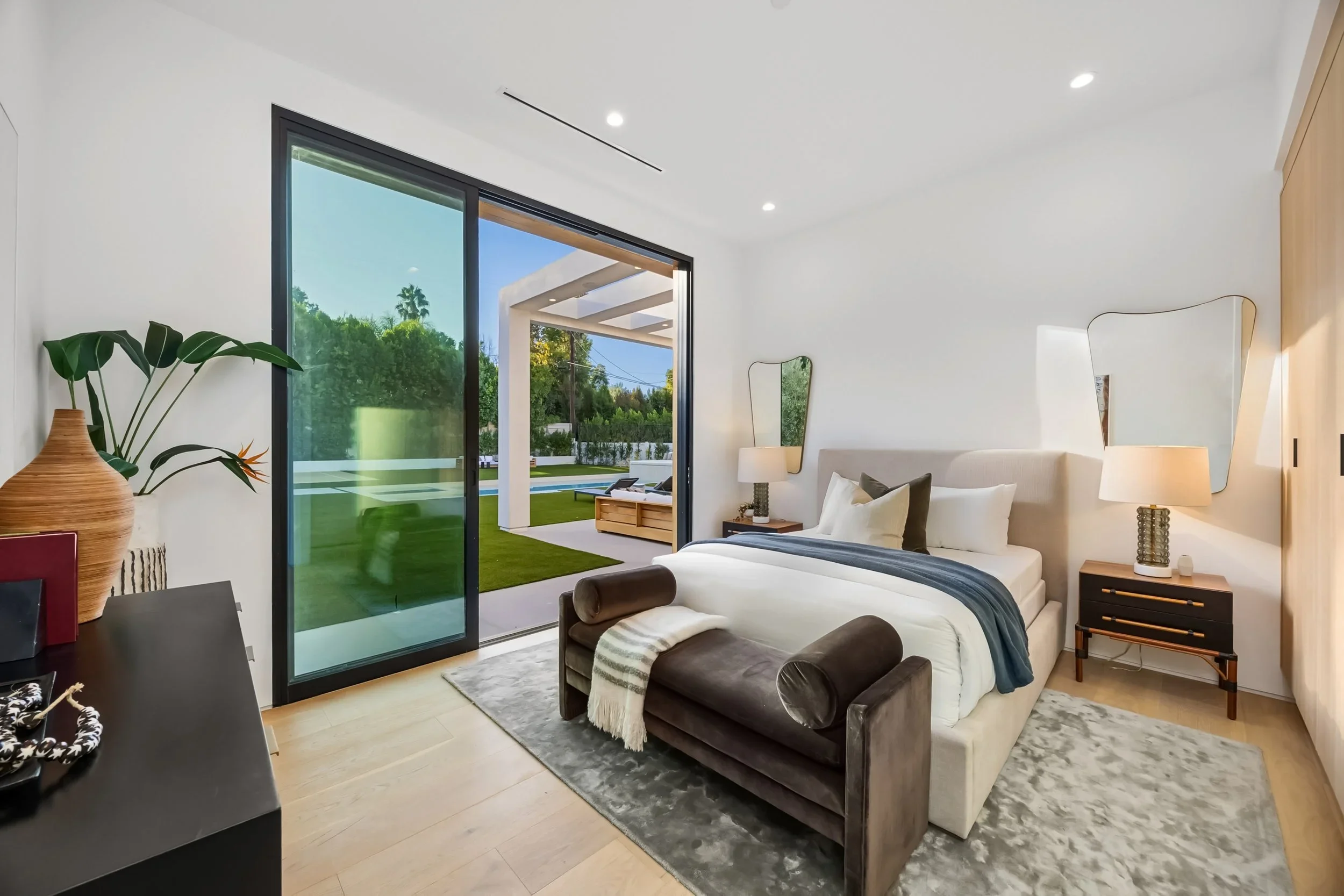 Bedroom of a custom-built luxury residence in West LA.