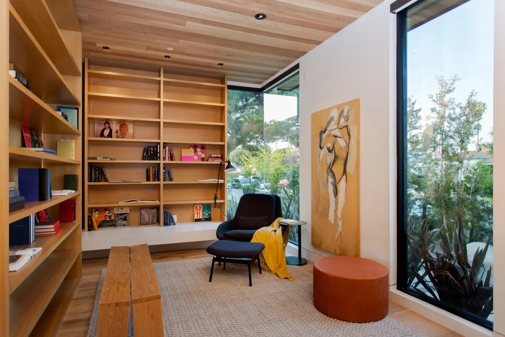 Luxurious reading nook in a custom-built coastal home in West LA.