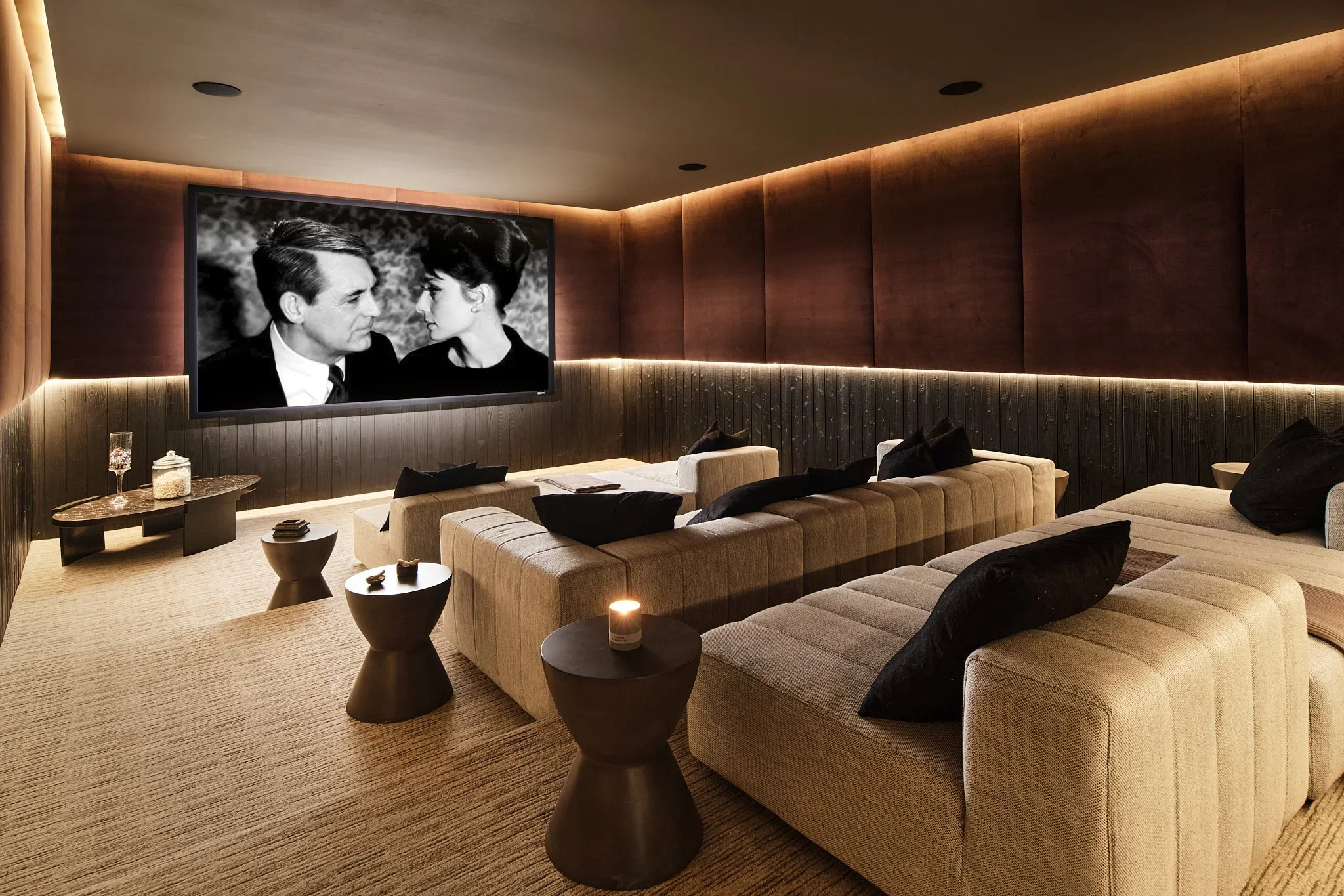 Home theater in a custom-built luxury home in West LA.