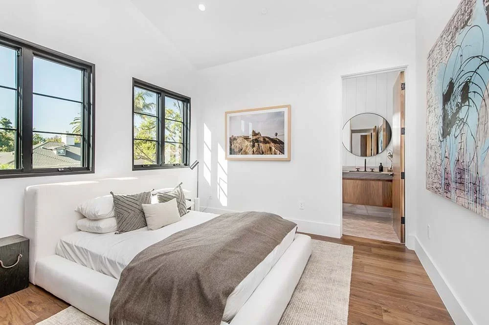 Bedroom in a custom luxury home in Brentwood.