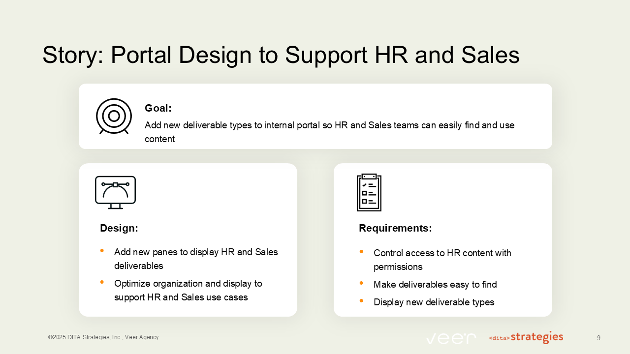Slide 9: Story: Portal Design to Support HR and Sales