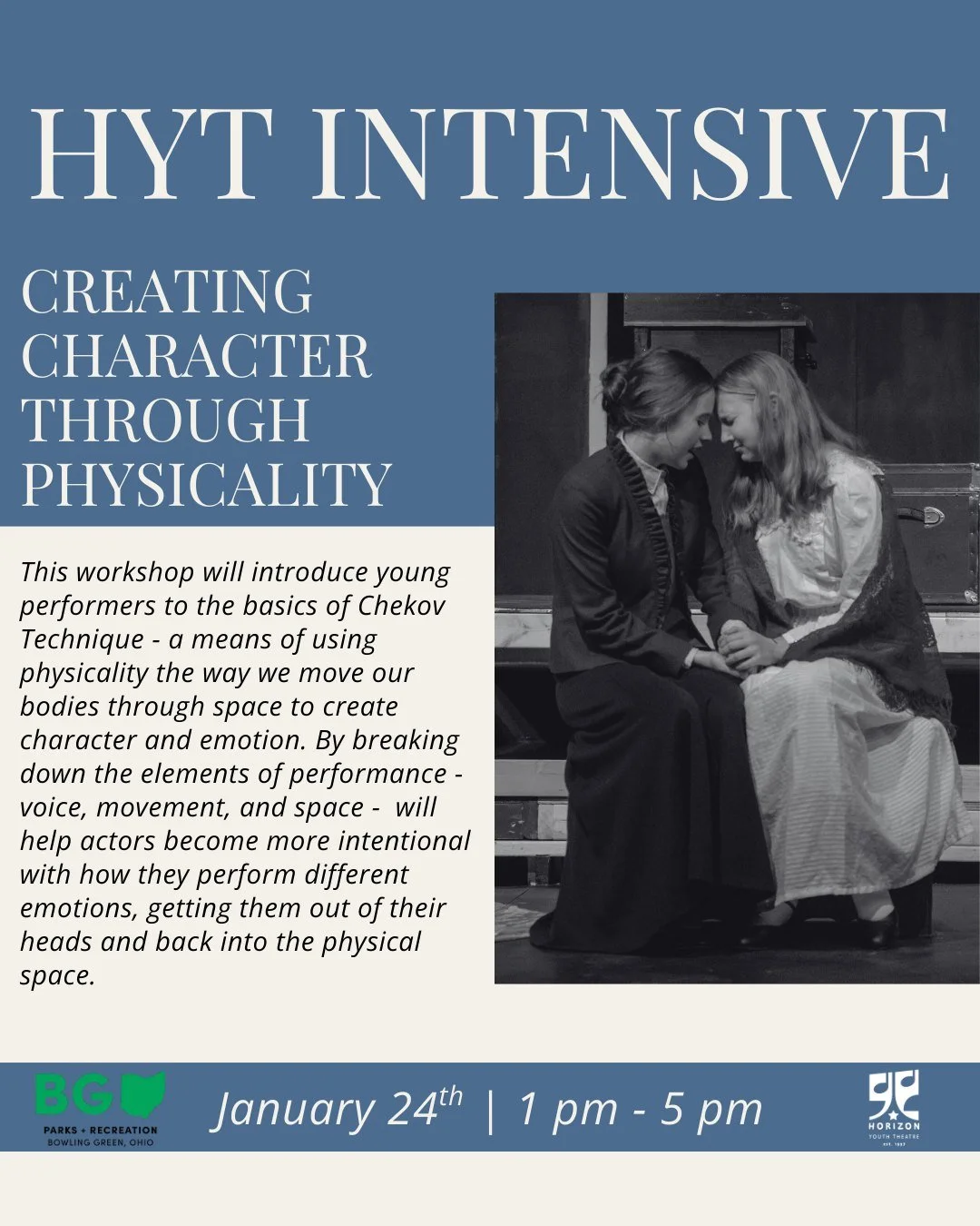 Take a look at the Intensives scheduled for January in 2026! It's a new day, and we have another Intensive to showcase! "Creating Character Through Physicality: Chekov Technique"

This workshop will introduce young performers to the basics 