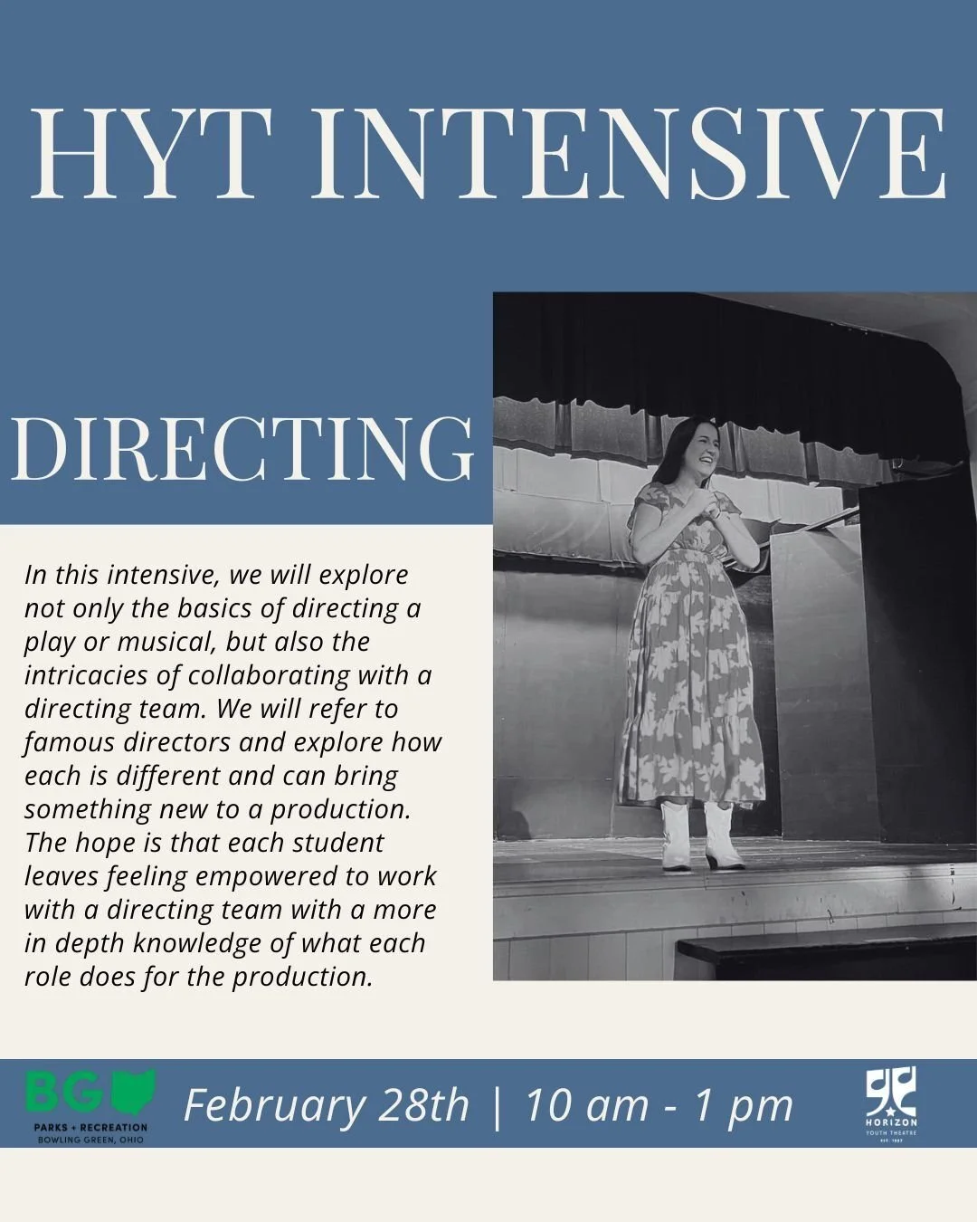 Directing is so much more than just 
This workshop will be led by Mikayla Trimpey.

With a Masters degree in Theatre Arts from BGSU, Mikayla is a theatre artist excited to continue her involvement in local theatre ventures and collaborate with creati