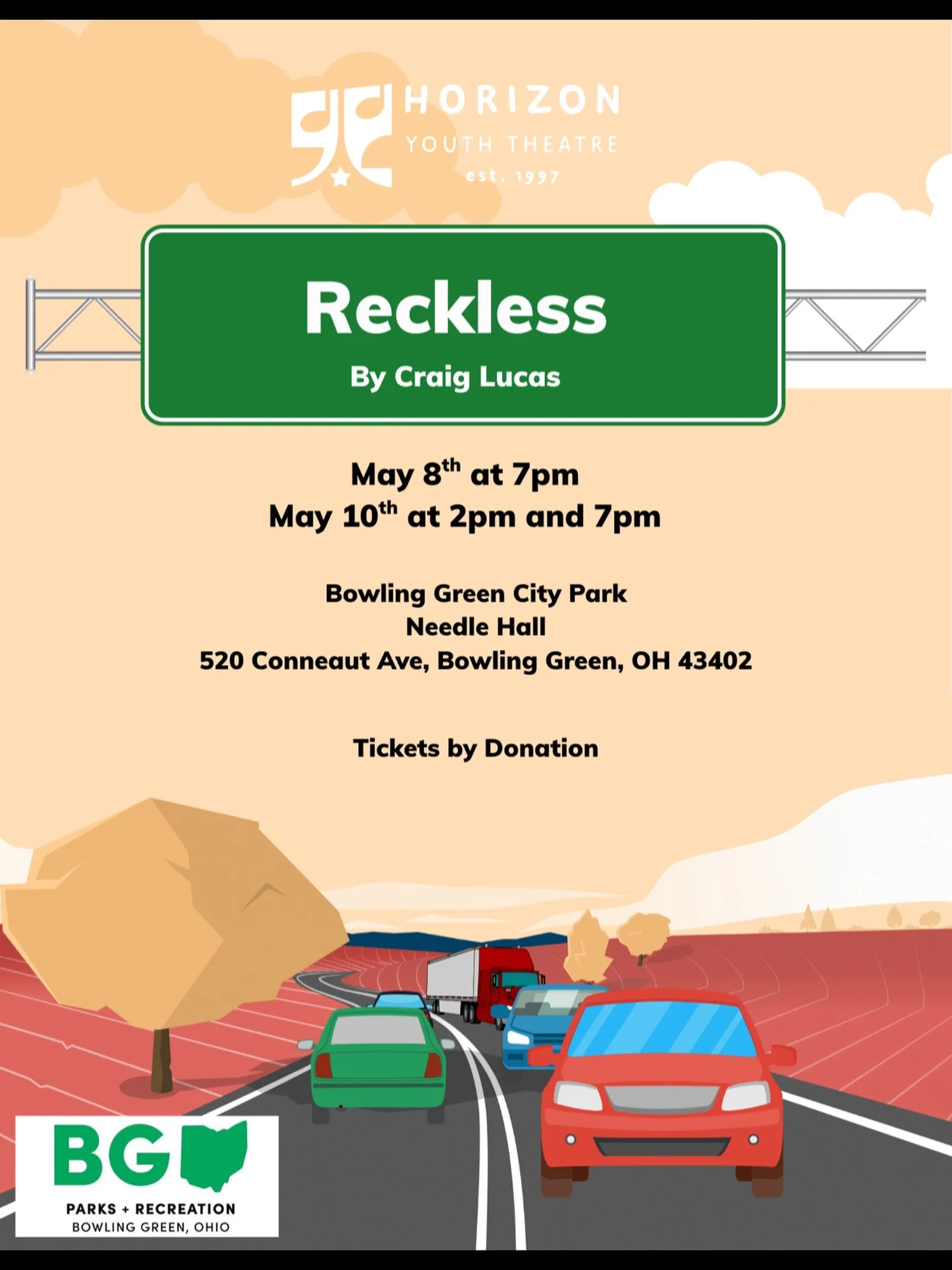 Pack the car, we are going on an adventure! Our elsewhere show, Reckless, will be performing at Needle Hall in BG City Park THIS WEEKEND!!!! You will not want to miss out on this thrilling show, directed by Pip Green and performed by a small but migh