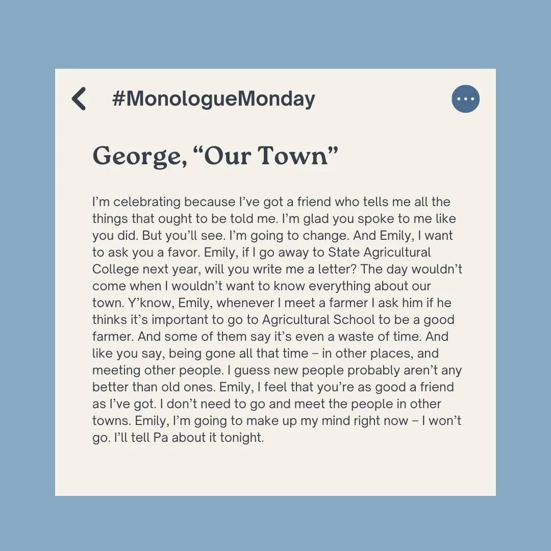#MonologueMonday 

Monologues can be a difficult practice for theatre makers, and they aren't always easy to find... but HYT is here to help with our #MonologueMonday! 

If you are ever in need of a monologue for competition, auditions, or maybe just