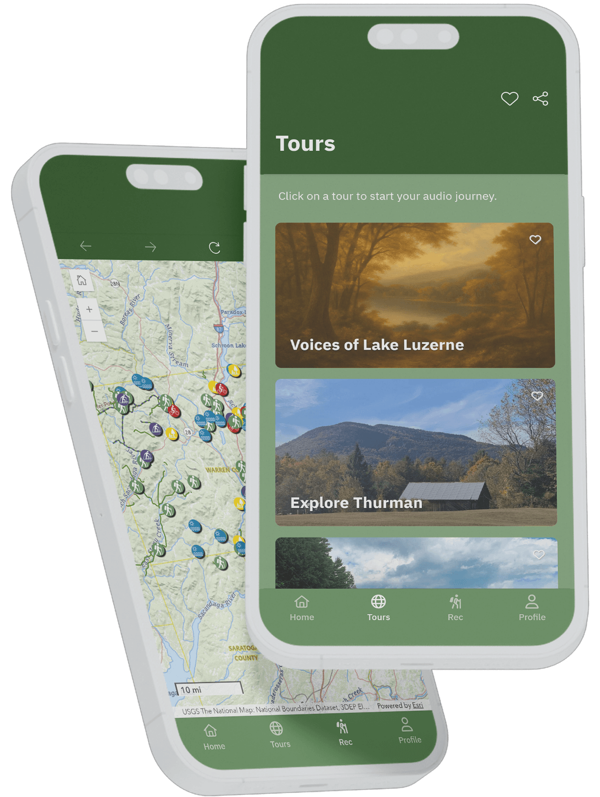 Mockup of Mobile Stories from Open Space App. Available for download on Apple and Android.
