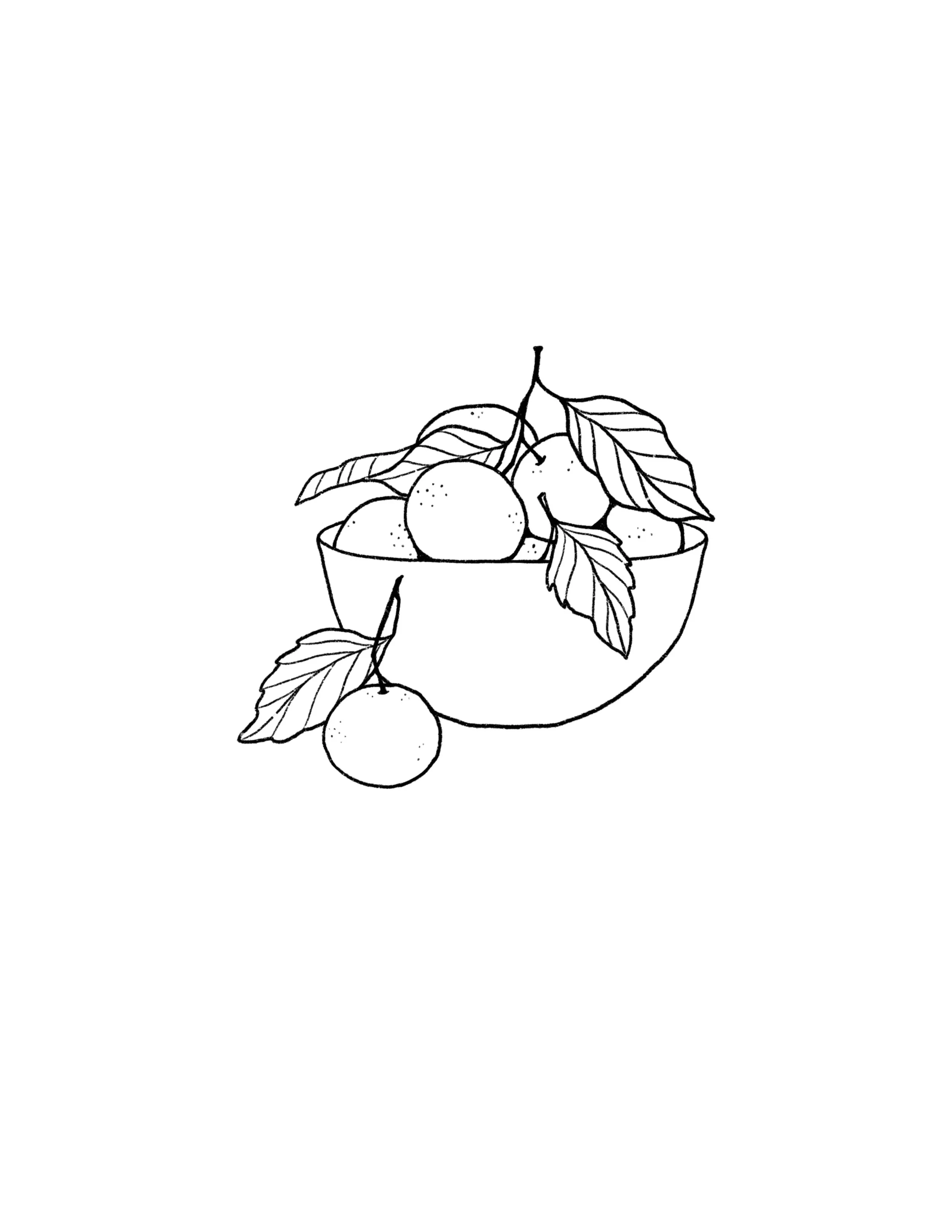 bowl of oranges- 2.5 inches minimum