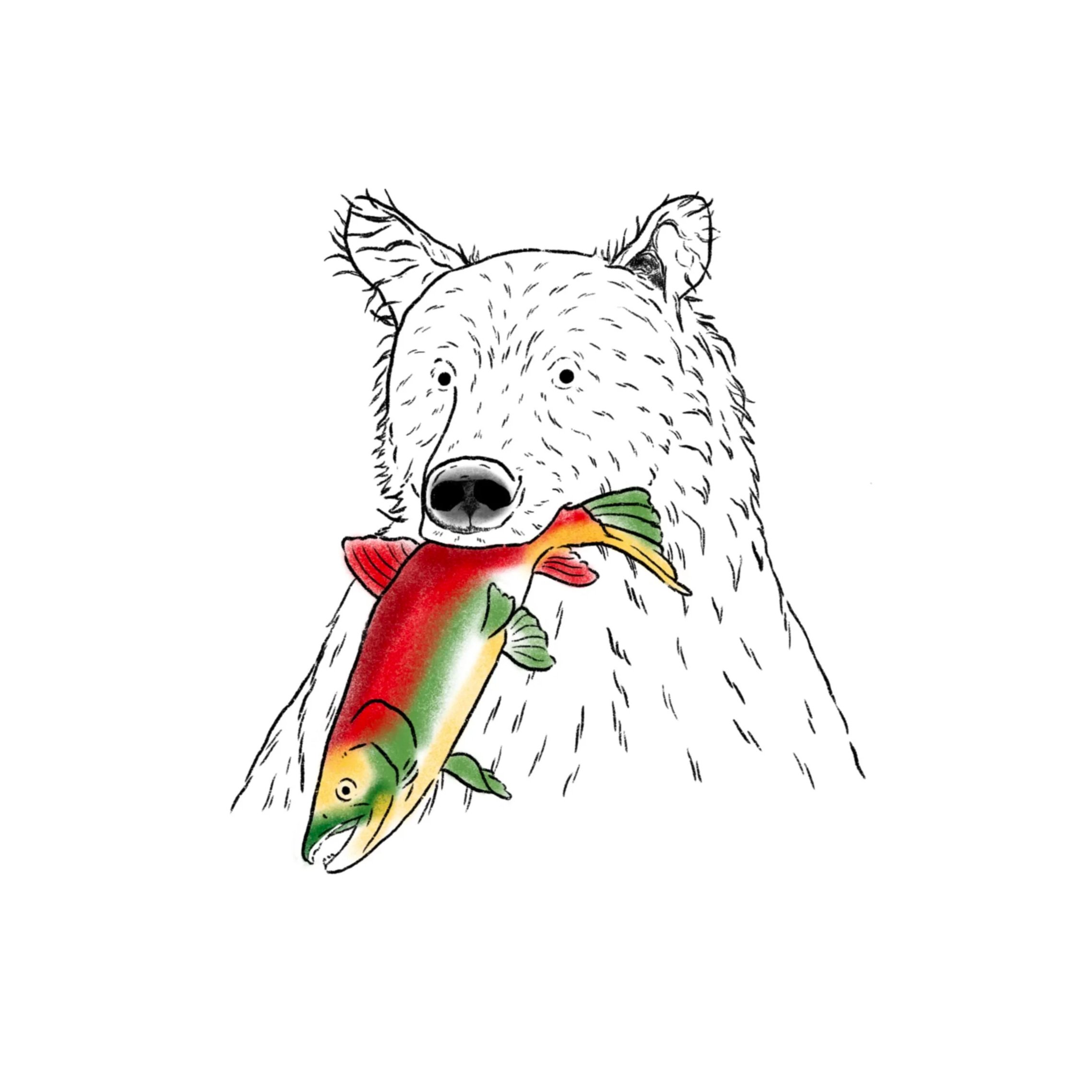 bear with a salmon snack- 3.5 inches minimum