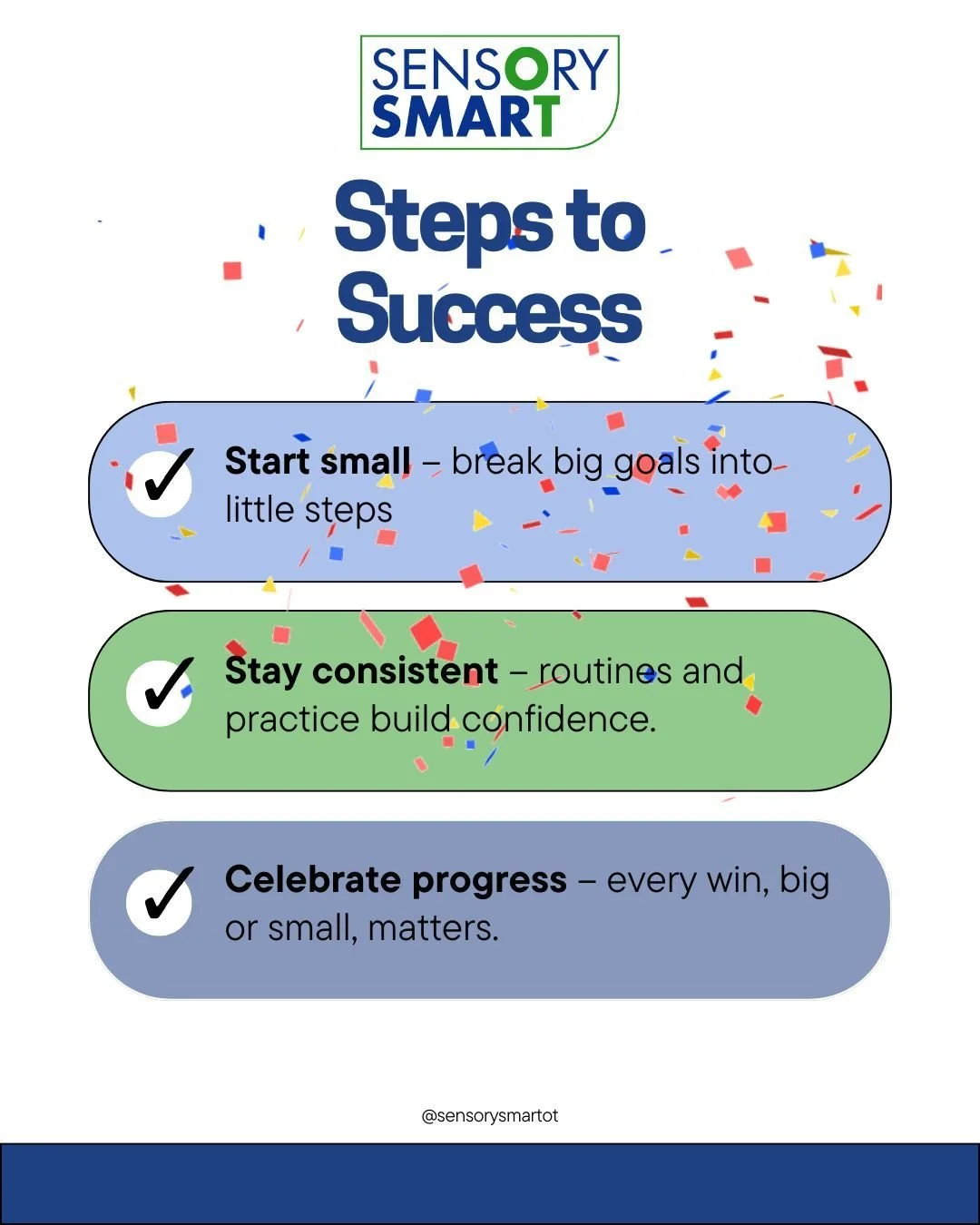Success isn&rsquo;t about perfection &mdash; it&rsquo;s about growing, learning, and trying again. 💙

#SensorySmartOT #SuccessSteps #RaisingResilientKids #TeachingKidsEmotions #PaediatricOT #PaedsOT #OTSupervision