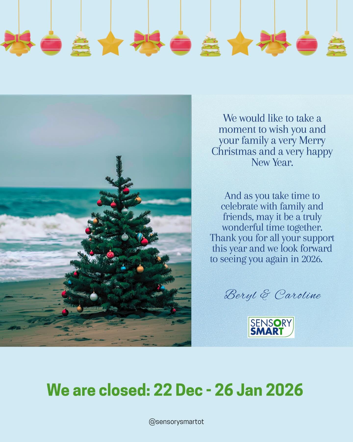 🎄🎄🎄
We would like to take a moment to wish you and your family a very Merry Christmas and a very happy New Year. 

And as you take time to celebrate with family and friends, may it be a truly wonderful time together. 

Thank you for all your suppo