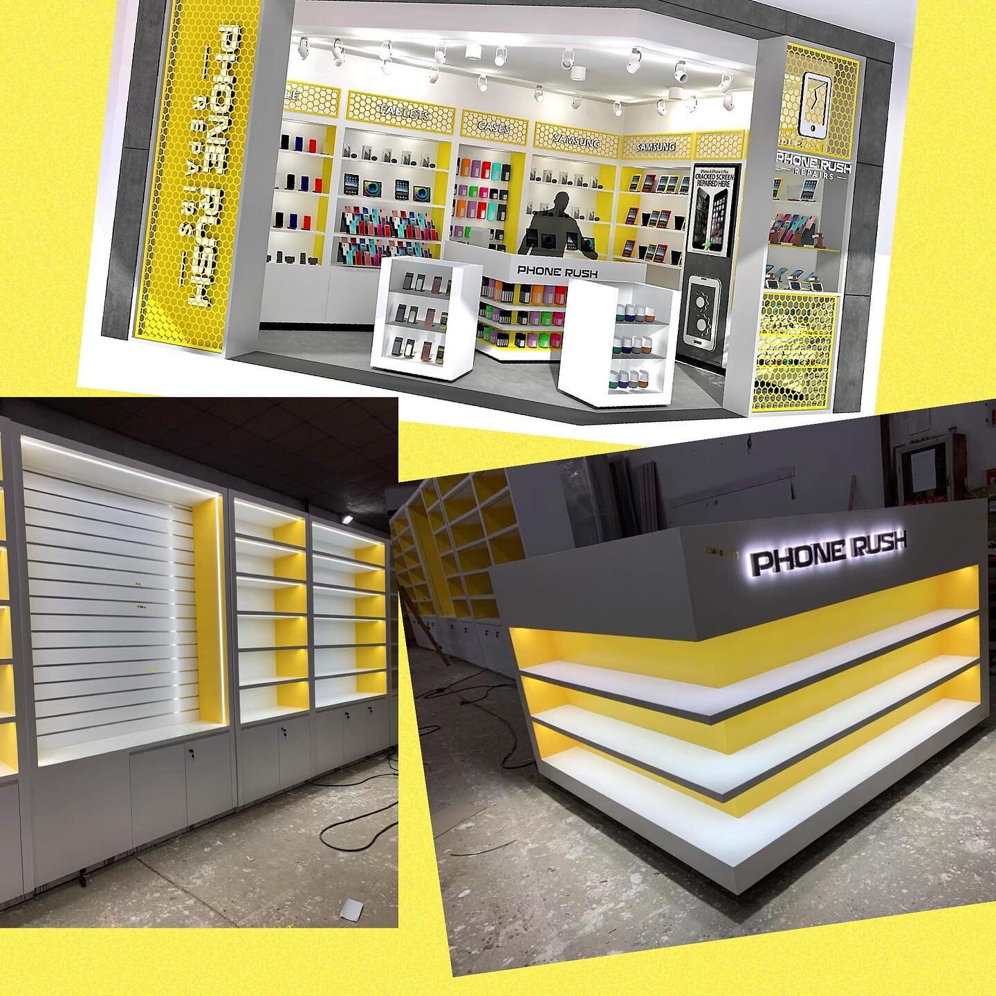 End of week progress pics from the clients joinery team - Loving yellow!
#phoneshop #yellow #retail #retaildesign