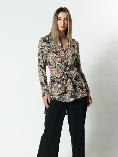 ASO589 Tie-Front Long-Line Shirt