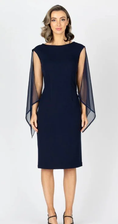 sachin and babi light blue dress Joseph Ribkoff Silky Knit Sheath dress with Chiffon Cape Jr241708 – Bacio  Collection main image 0