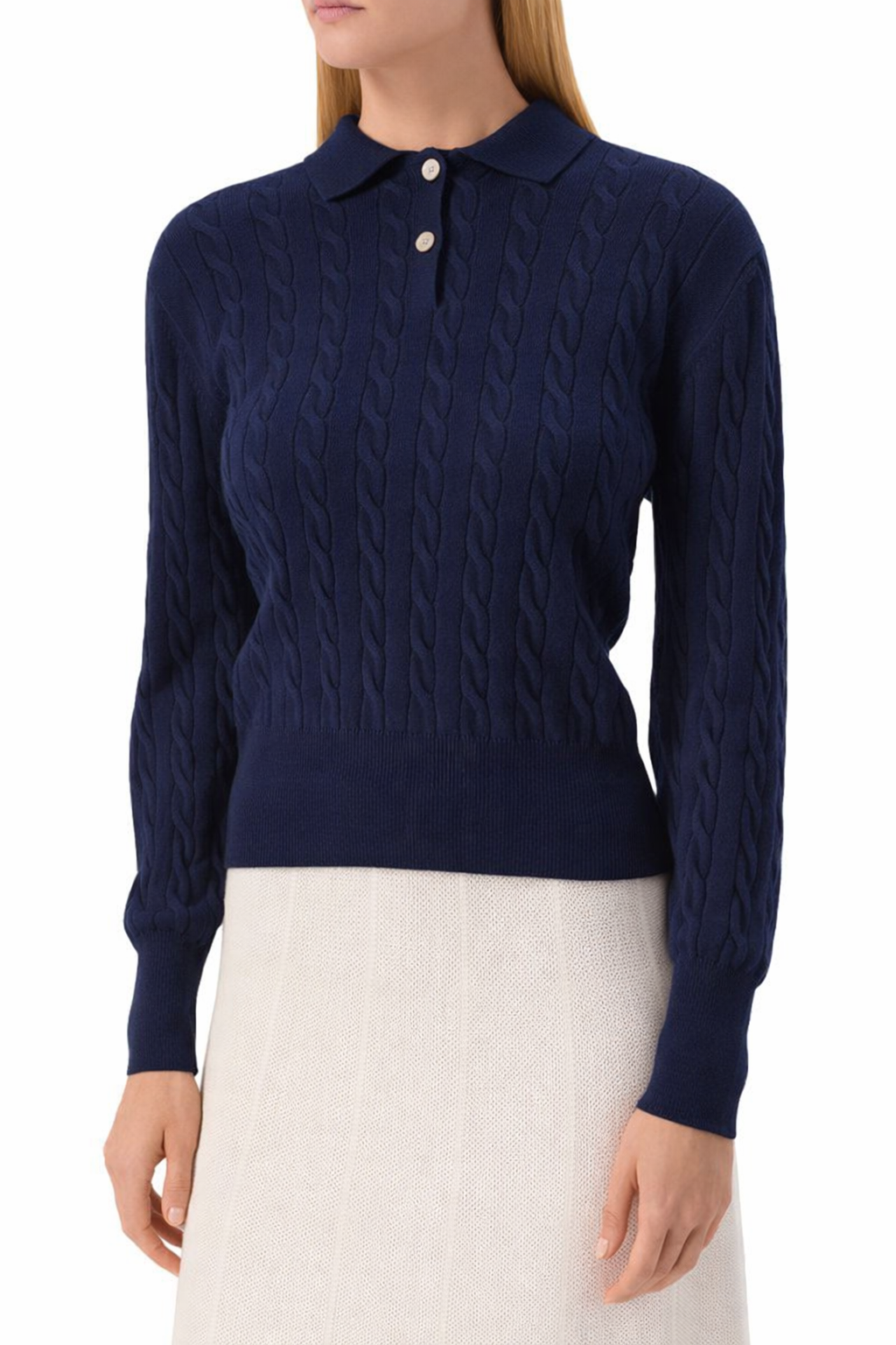 57211 Cable Knit Polo in Navy