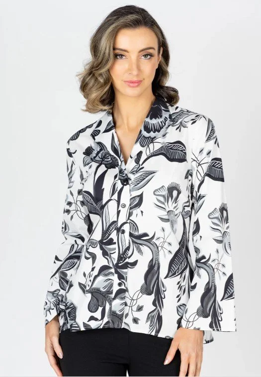 BSY416 Fitted Split Sleeve Shirt B/W