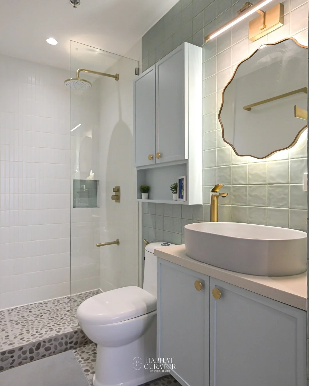 Blue and brass 🌟🩵 New favorite color combination! 

🐚
Project: Summer Seaside
Area: 39 sqm, 1 Bedroom
Location: Kai Garden Residences, Mandaluyong City
Inquiry: www.hannachua.com/inquire

#interiordesignph #interiorrenovation #apartmentmakeover #c