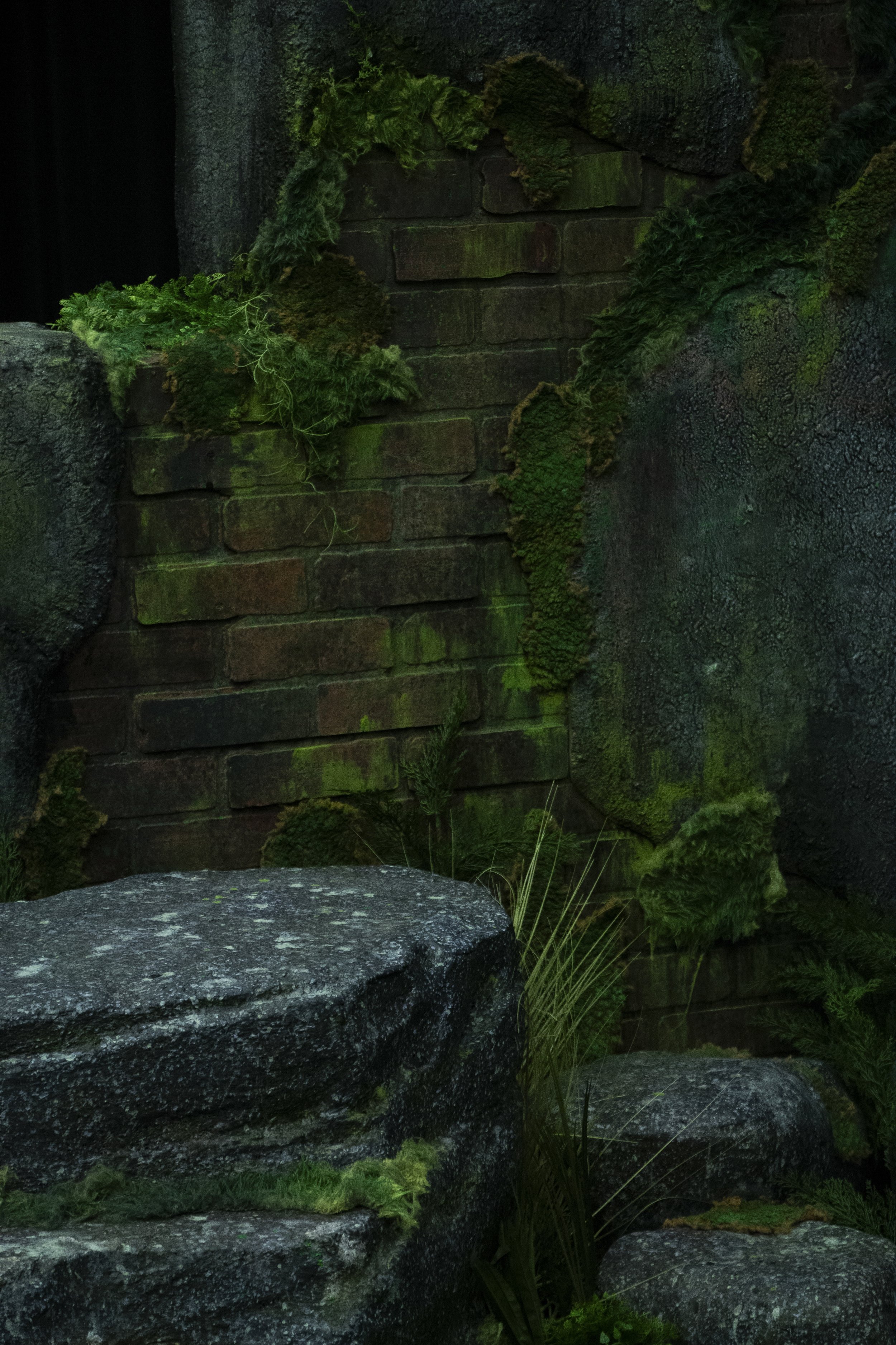 The mossy ruins scenic set of the upcoming play titled The Moors by the University of Washington School of Drama, at Seattle Wash. on Oct. 27, 3023.