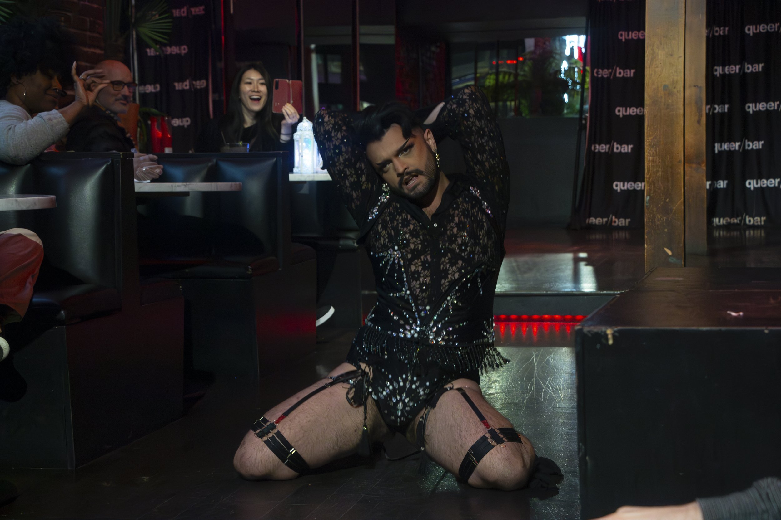 Willy Nilly, showcasing their outfit reveal during Bronze Babez at Queer/Bar, Seattle Wash. on Nov. 29, 2023.