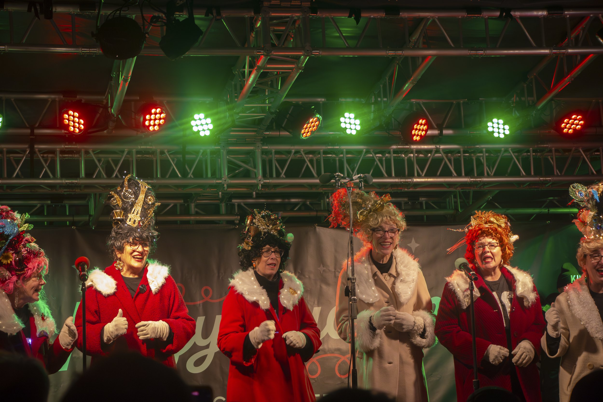 The Beaconottes charming the crowd, placing second during the 38th annual Great Figgy Pudding Caroling Competition in Pike Place Market Seattle, Wash. on Dec. 1, 2023.