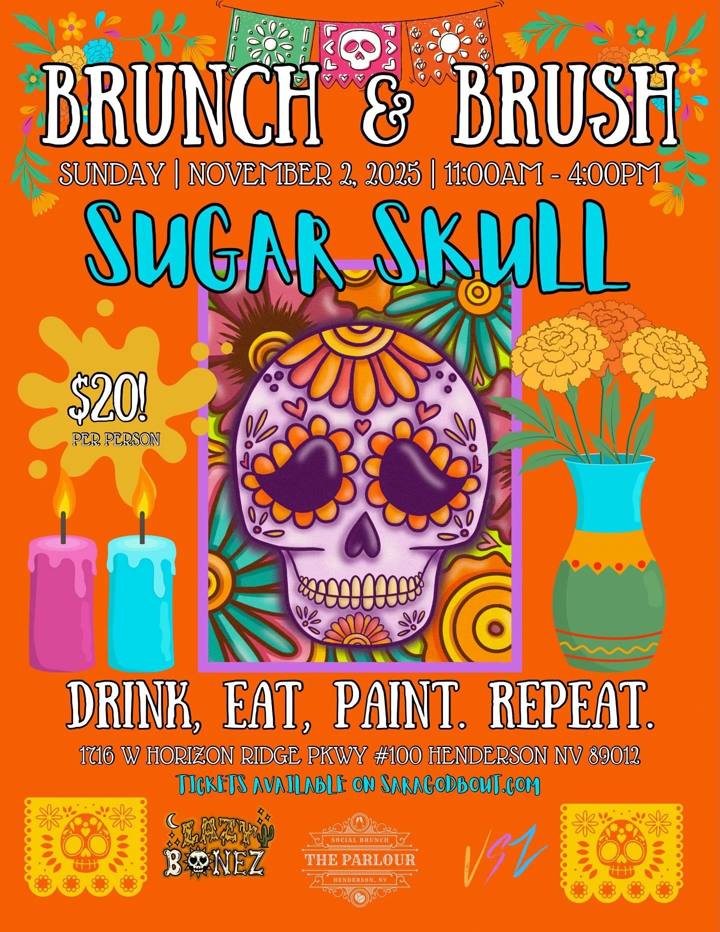 🎨✨ Brush & Brunch is back at The Parlour in Henderson! ✨🎨
Join us Sunday, November 2, 2025, 
from 11 AM–4 PM for a creative day hosted by the incredible Valley Soulz and the one and only Sara Godbout 🖌️💫
Experience live art, poetry, a
