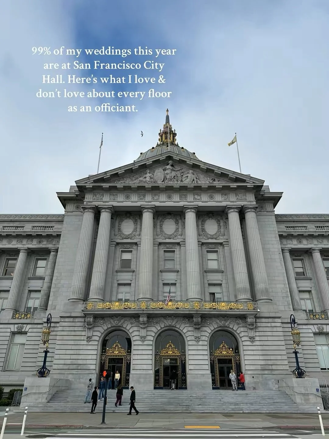 San Francisco City Hall, from an officiant đ¤
in case you’re thinking of SF City Hall as a wedding venue, here’s a list of what I love and don’t love about each floor. Most of my weddings this year are at this gorgeous venue, so I