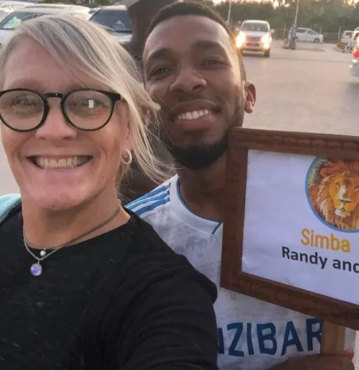 Karen and Chidy, our fantastic Zanzibar driver/guide, waiting to meet our guests Randy and Becki! 