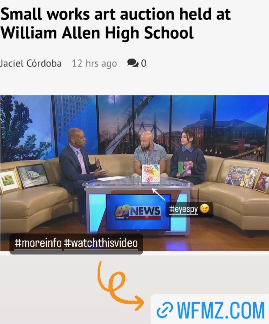WFMZ Allentown PA news story on William Allen High School Art Auction; my work is featured in the broadcast.