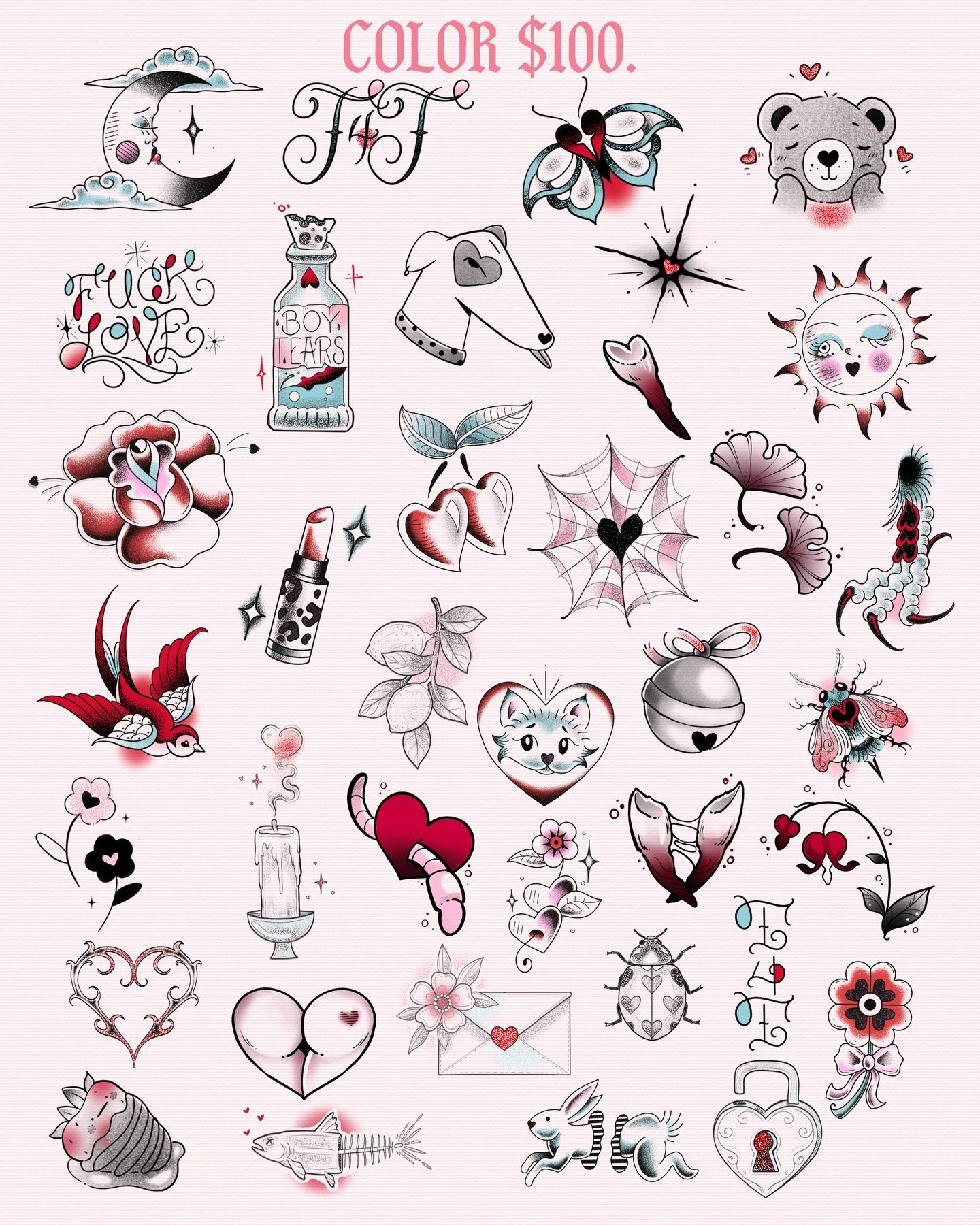 February, Friday the 13th &amp; 14th Valentine&rsquo;s Day is soon to be upon us!
Friday the 13th each artist will put out flash and be pre-booking for that day so be sure you are following them to check out their awesome flash and prebook with them 