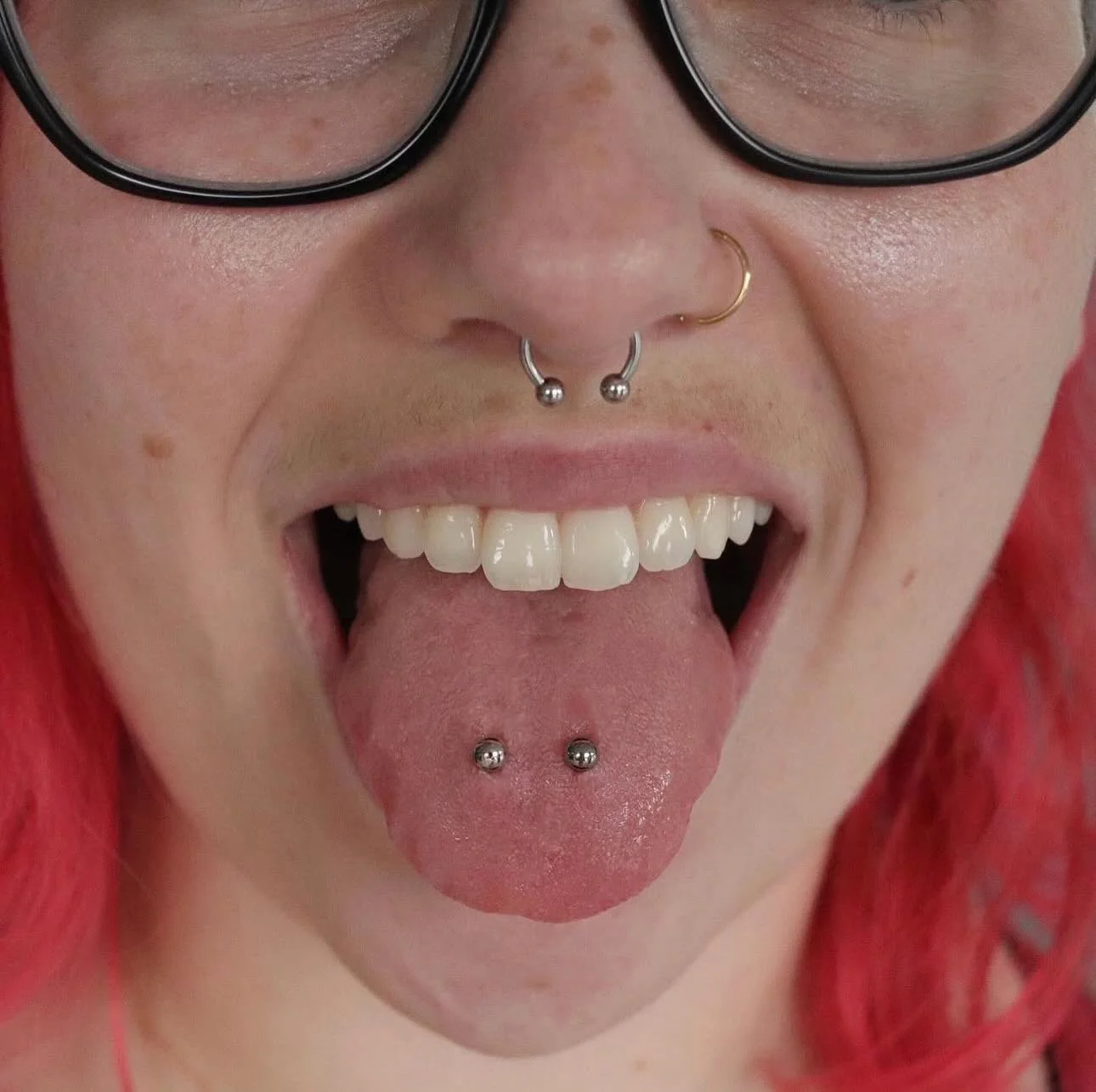 Double tongue piercings by @mothcults 👅 implant grade titanium from @anatometalinc ⛓️ 

We have a piercer on staff Tuesday through Saturday, noon-6pm! &bull; 

🥀@larosatattooco 
3307 S College Ave Unit 102-B
Fort Collins, CO 80525
(970) 682-2946