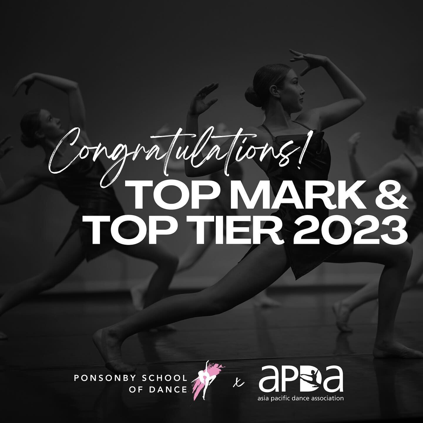 APDA TOP MARK &amp; TOP TIER 2023 🏆💫

We are so proud of all of our students who sat @asiapacificdanceassociation examinations this year. A special congratulations to the following students for achieving Top Mark and Top Tier Awards! 

TOP MARK AWA