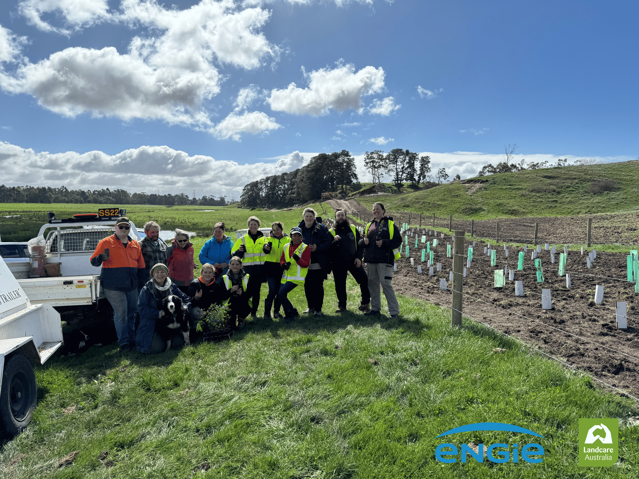 TAFE students planting trees and Donna's farm