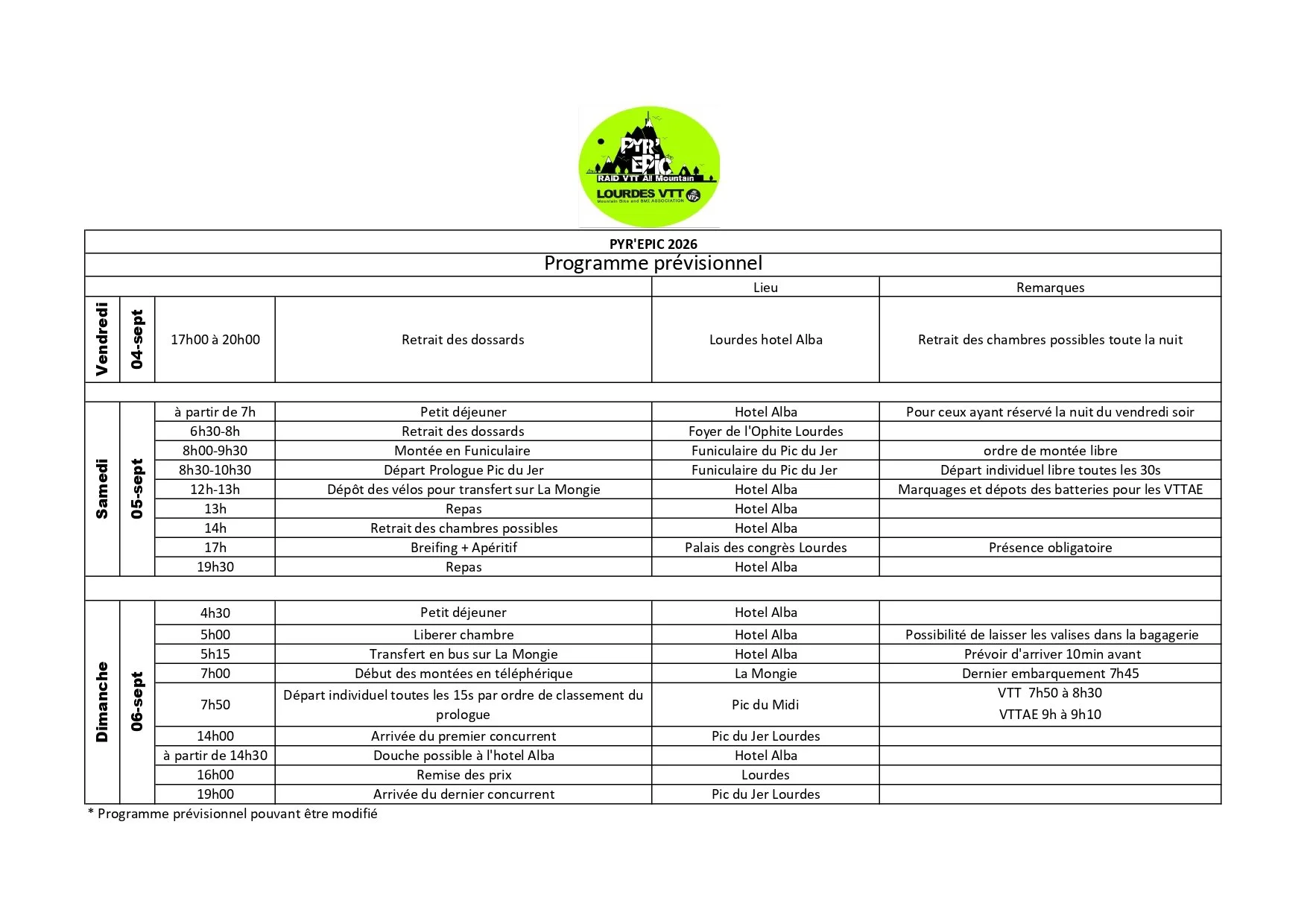 PYR’EPIC Programme et lieux de RDV