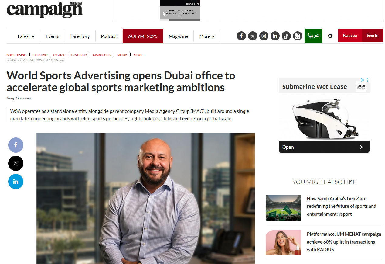 WSA Featured on Campaign Middle East for Dubai Business Expansion