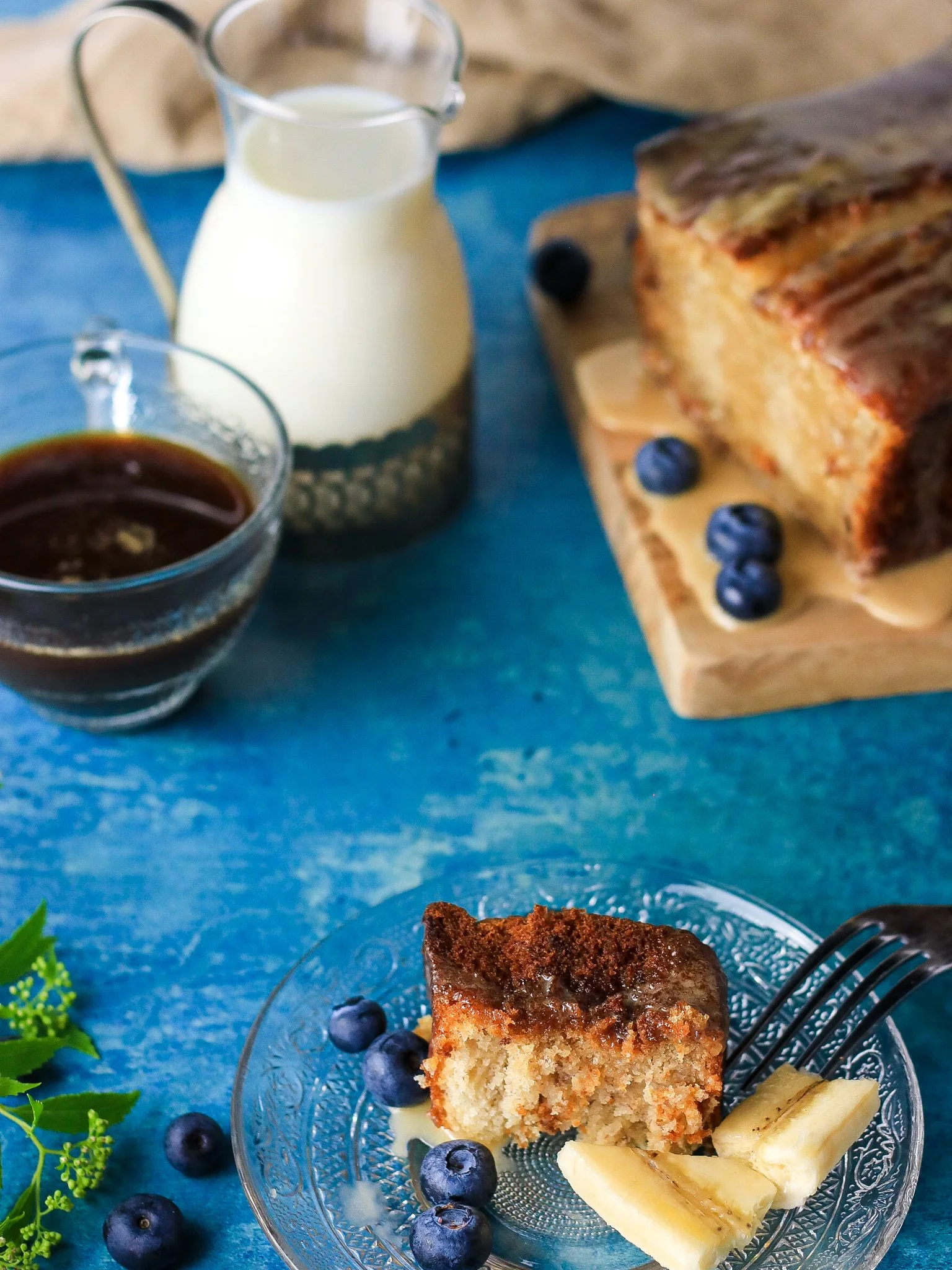 banana loaf cake in lifestyle photo