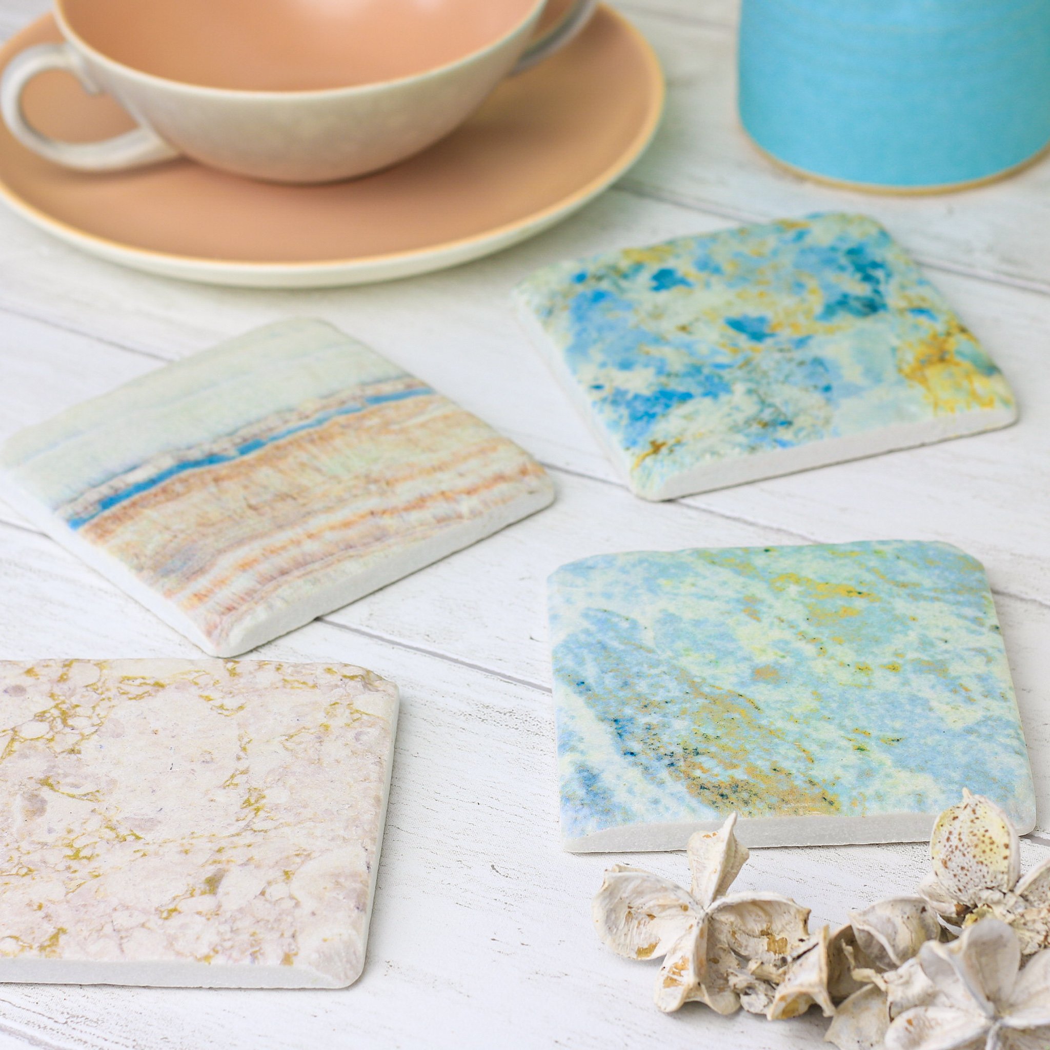 set of 4 marble patterned coasters