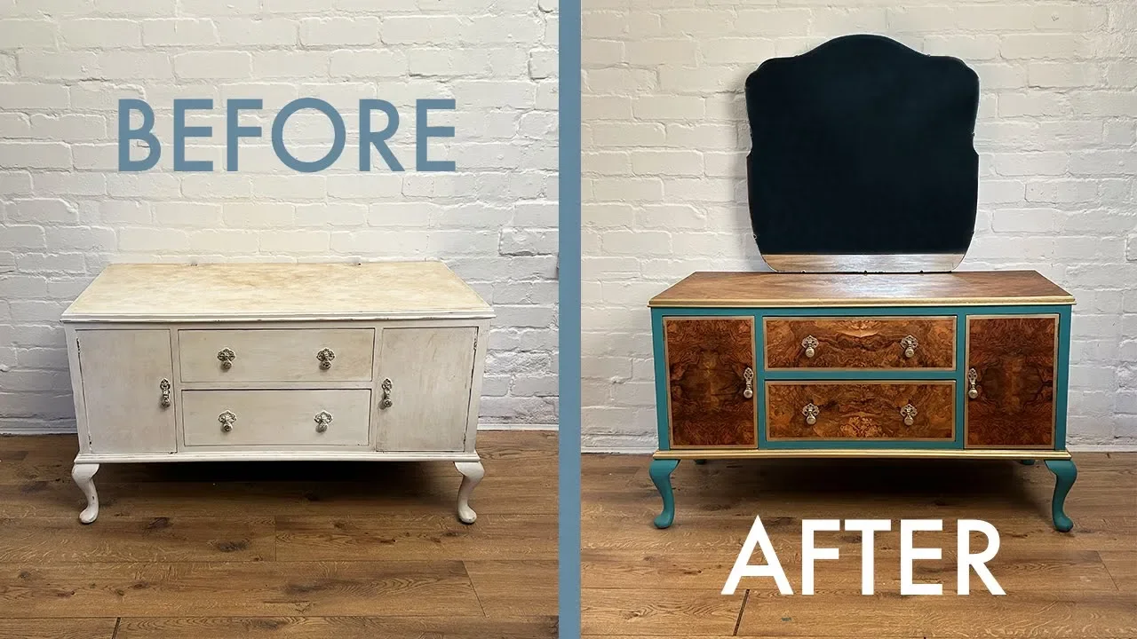 A Sideboard Covered In Paint Given A Makeover!