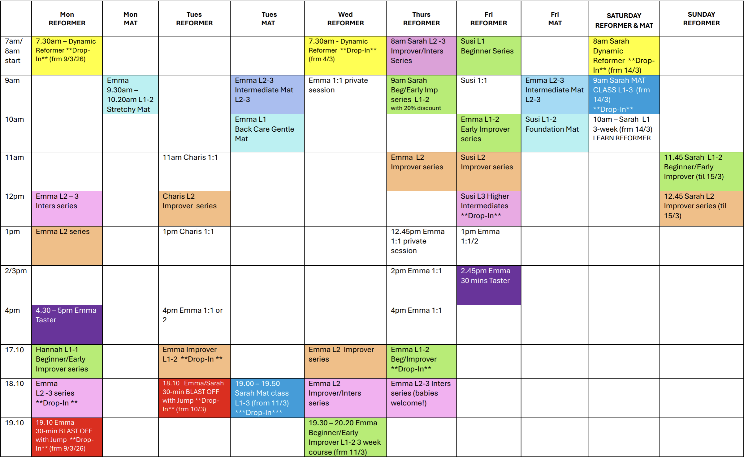 Schedule Jan-March 2026