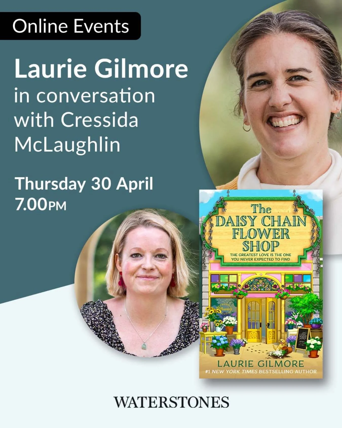 I&rsquo;m so happy to be interviewing the fabulous @lauriegilmore_author for @waterstones about her new book, The Daisy Chain Flower Shop. 🌼🌸🌺 

I love Laurie&rsquo;s series, I loved talking to her last year, and I can&rsquo;t wait to chat to her 