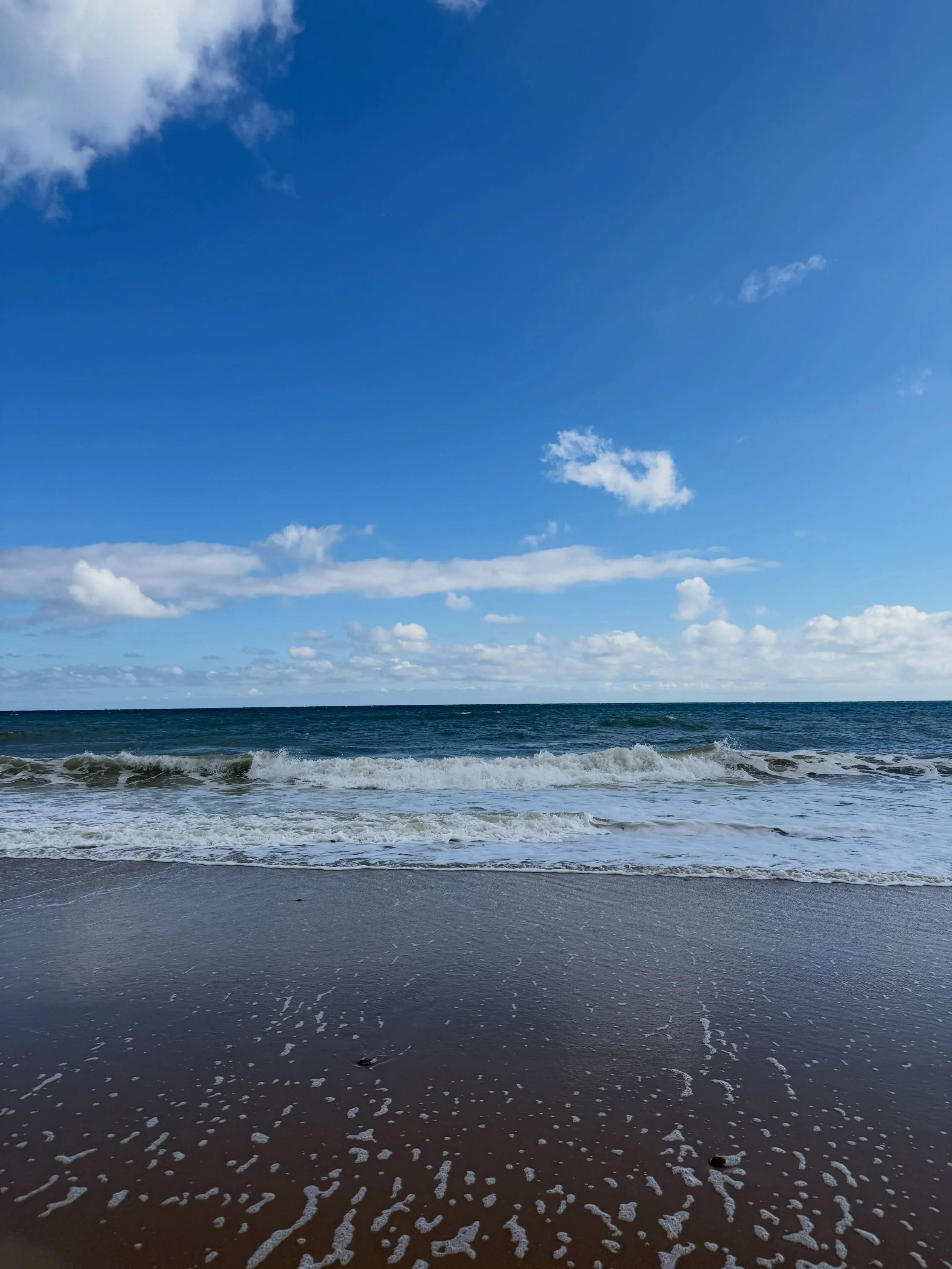 We went to the sea this morning and it was a hundred shades of blue and there was a mirror on the sand reflecting the big clouds (pic 2) and, as a London girl, I am still amazed that this is 30 mins from me, with perfect sand and sea that goes from n