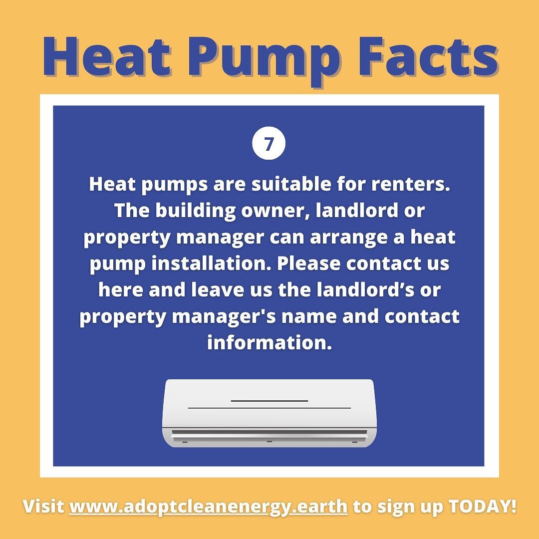 Are you renting? Heat pumps can be a great heating and cooling option for you as well 👍 ⠀
⠀
Visit our website to learn more about how we can help your building obtain a heat pump today!⠀
⠀
Link is in our bio.⠀
⠀
#adoptcleanenergy #cleanenergy #renew